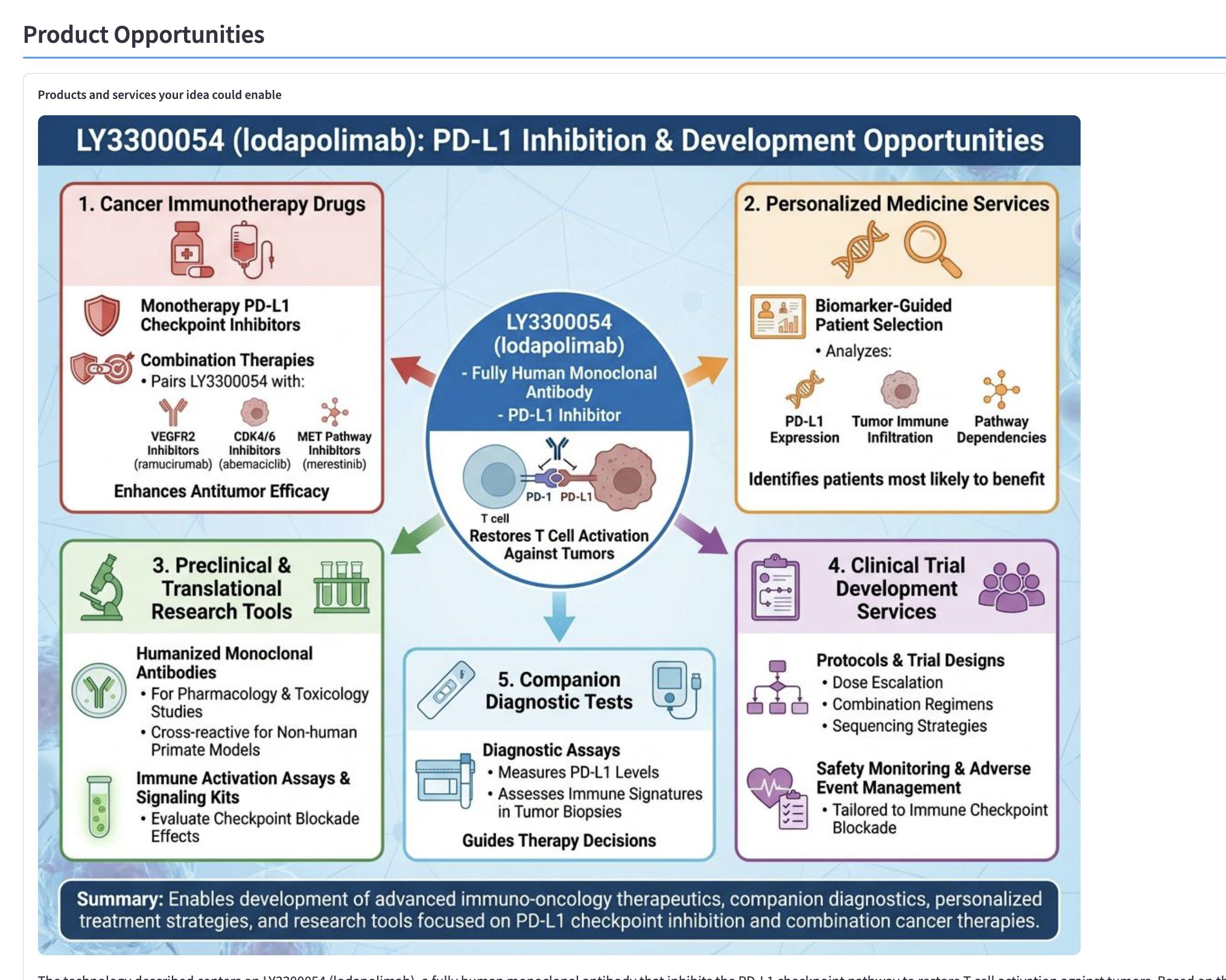 Screenshot of Paseo's Product Opportunities showing commercial applications of the invention